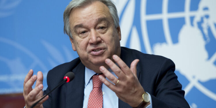 Antonio Guterres, UN High Commissioner for Refugees UNHCR at a Press Conference after 66th session of Excom. 9 October 2015. UN Photo / Jean-Marc Ferré