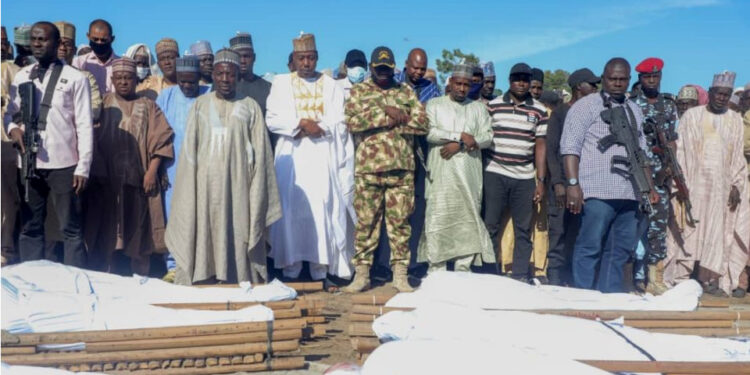 Tears, Wailing as Gov Zulum Leads Kinsmen to Bury 43 Farmers Killed by Boko Haram