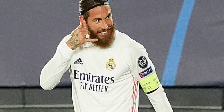 Sport Bilder des Tages Real Madrid s Sergio Ramos celebrates goal during UEFA Champions League match. November 3,2020. 20201103348