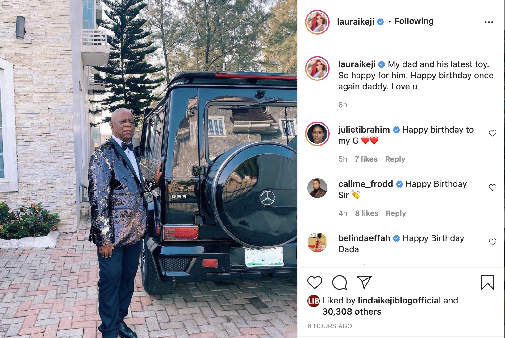 Laura And Linda Ikejis Dad Receives A G-Wagon As Birthday Gift