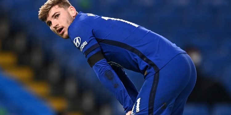 Chelsea's Timo Werner reacts during the Premier League match at Stamford Bridge, London.