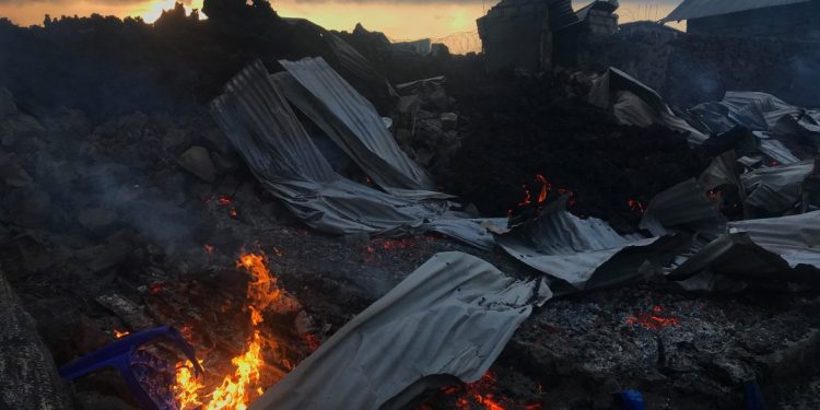 Residue of a building destroyed by the lava.