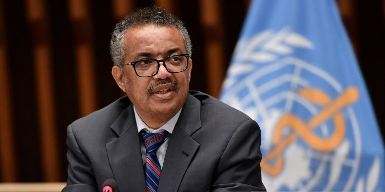 World Health Organization (WHO) Director-General Tedros Adhanom Ghebreyesus attends a news conference organized by Geneva Association of United Nations Correspondents (ACANU) amid the COVID-19 outbreak, caused by the novel coronavirus, at the WHO headquarters in Geneva Switzerland July 3, 2020. Fabrice Coffrini/Pool via REUTERS