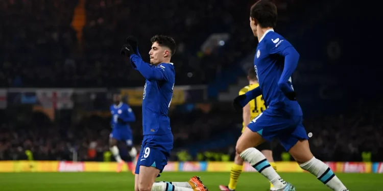 Kai Havertz leads Chelsea teammates in celebration after scoring in Champions League clash against Borussia Dortmund | PHOTO: Getty Images