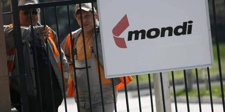 Workers from Mondi paper mill stand behind a fence in the town of Stamboliyski, Bulgaria. File photo. REUTERS/Stoyan Nenov