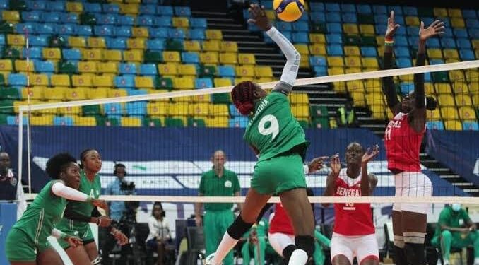 Nigeria's women Volleyball team in action against opponents