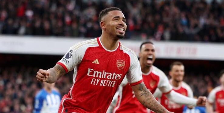 Gabriel Jesus leads Arsenal teammates in celebration