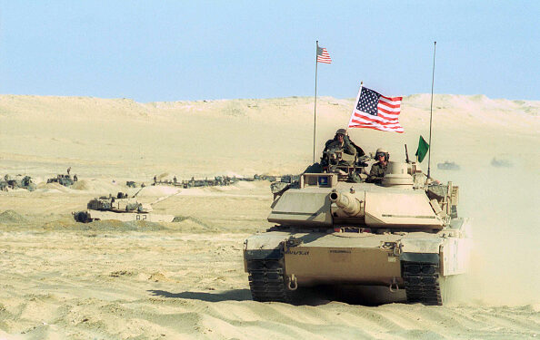 A U.S. tank takes part in Bright Star, a biennial exercise with the United States and Egypt, held in Egypt. Several other countries take part. (Photo by Maher Attar/Sygma via Getty Images)