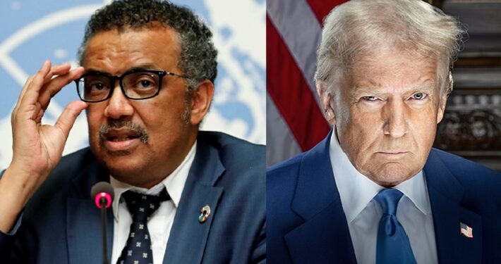 Combo photo of WHO DG, Tedros Adhanom Ghebreyesus and US President Donald Trump