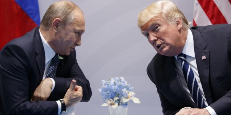 File picture of Russia President Vladimir Putin speaking to U.S. President Donald Trump in 2017