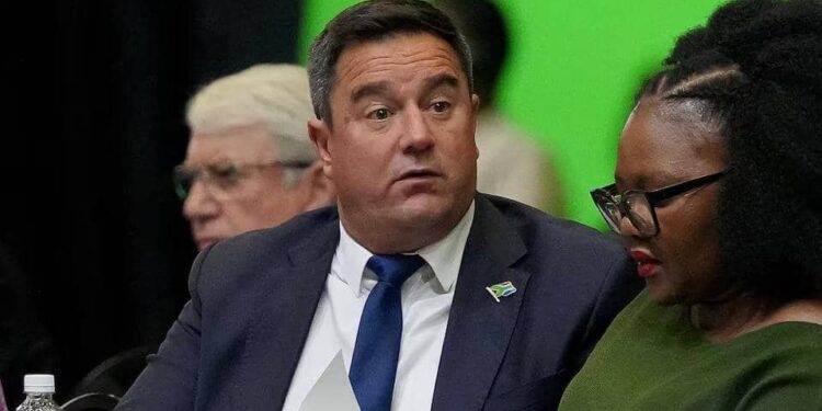 Leader of South Africa's Democratic Alliance (DA) party John Steenhuisen during the first sitting of the National Assembly following elections, at the Cape Town International Convention Center (CTICC) in Cape Town, South Africa June 14, 2024