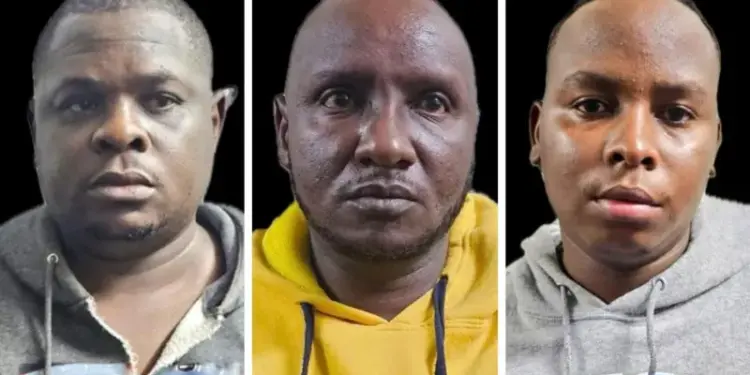 Samuel Musembi Kamitu, left, Benard Mbunga Mbusu, centre, and Alphonse Munyao Kilewa, right, are wanted by Kenyan police in connection with Mr Scott's death